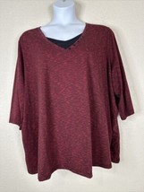 Catherines Womens Plus Size 3X Red Heathered V-neck T-shirt 3/4 Sleeve - $19.80