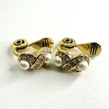 Vintage Monet Clip On Earrings Faux Pearl Gold Tone Small Vtg  - £6.87 GBP