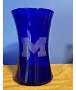 8” University Of Michigan Cobalt Vase Etched “M” Blue Glass Wolverines V... - $38.38 CAD