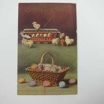 Easter Postcard Chicks Ride Trian Car Colored Easter Eggs in Basket Antique - £7.89 GBP