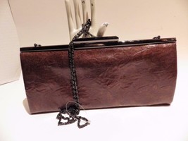KATE LANDRY Convertible Clutch Textured Vegan Leather Brown Hidden Chain Strap - £18.21 GBP