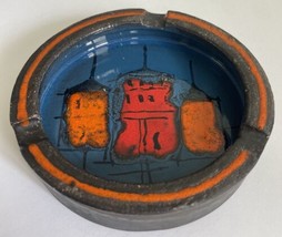 Vintage Bitossi Aldo Londi Round Pottery Ashtray Brown Blue Glaze MCM Castles - £38.05 GBP