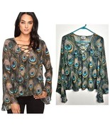 Show Me Your MuMu Zuko Lace-Up Feather Top Blouse Size Small Sheer - $509.51 MXN