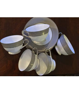 Platina by Sango Mid Century Vintage 10 Pc Cups Saucers Gray White with ... - £27.57 GBP