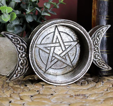 Wicca Triple Moon With Pentagram Circle Celtic Knotwork Crystals Candle Holder - £23.89 GBP