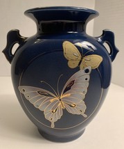 Fine China Of Japan Hazy Blue(Grayish Blue) Butterfly Vase  Gold Rim Accents VTG - £11.58 GBP