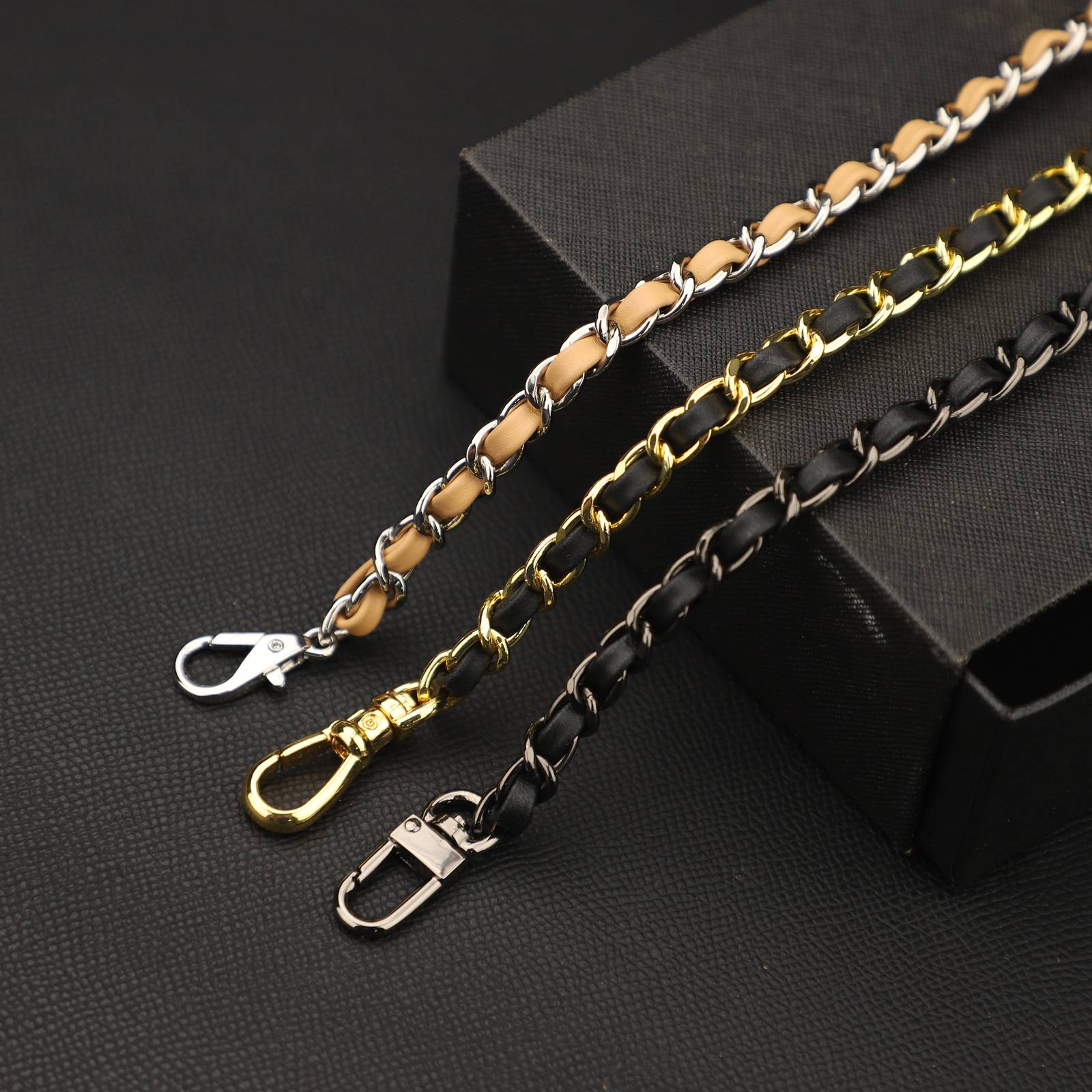 Leather Shoulder Strap Metal Chain Strap， Handbag Chains Purse Straps Shoulder.