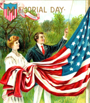 Postcard Memorial Day Couple Raising American Flag Antique Patriotic  - £6.20 GBP