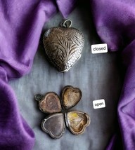 VTG 925 Sterling Silver 4-Way Lucky In Love Clover Heart Locket Pendant ... - €105,41 EUR