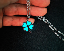 316L Stainless Steel Glow in the Dark Elegant Four-Leaf Clover Pendant Necklace - $15.99