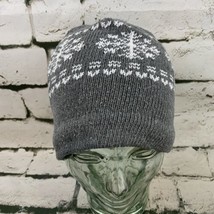 Beanie Cap Hat Cold Weather Fair Isle  Pattern Vintage Lined Gray  - £7.90 GBP