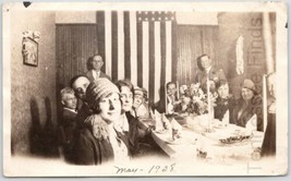 1928 Black White Photo Picture Family Having Formal Dinner w/ 48 Star Flag Wall - £16.80 GBP