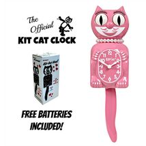 PINK SATIN LADY KIT CAT CLOCK 15.5&quot; Free Battery USA MADE Official Kit-C... - €60,09 EUR