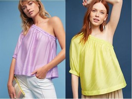 New Anthropologie Yellow Lemon Lilac Purple One Shoulder Pullover Blouse Top M - £27.87 GBP