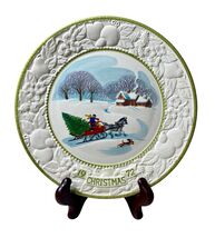 Christmas 1972 Vintage Plate Horse Sleigh Snow Warm Cabin 3D Metlox USA ... - $11.88