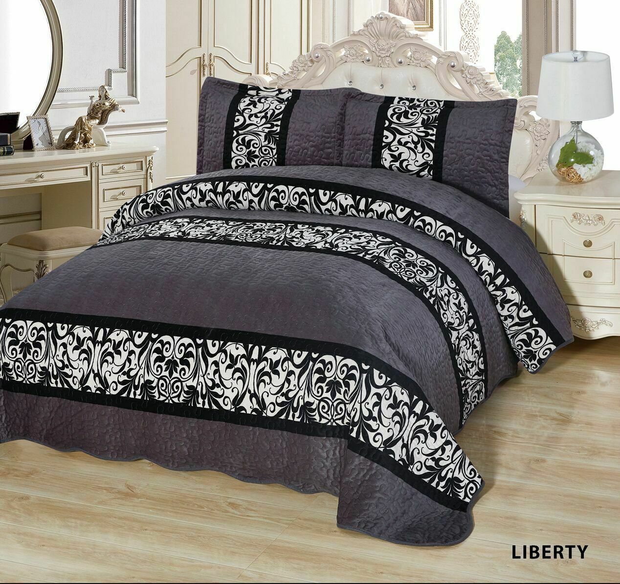 Primary image for 3-Pcs Super Soft QUEEN Quilted Reversible VELVET Bedspread Coverlet Set-LIBERTY