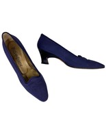 Yves Saint Laurent YSL Vintage Ribbed Navy Silk Pumps 7M Heels 2.25&quot; - £43.20 GBP