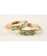 *14K Yellow Gold  Natural Green Emerald Diamond Earrings - $8,188.77 MXN