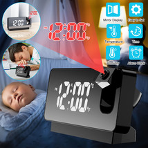 LED Mirror Projection Alarm Clock Digital Snooze Voice Temperature LCD Display - £18.78 GBP