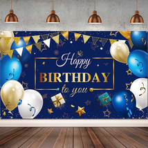 Sumind Navy Blue and Gold Happy Birthday Backdrop Banner, 72.8 X 43.3 In... - £11.36 GBP