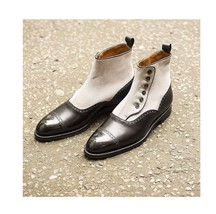 Handmade Men Black And White Boot, Button Style Boot , Office Boots, Gif... - $179.99