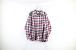 Vintage 60s Rockabilly Mens Large Woven Collared Long Sleeve Button Shirt Plaid - £47.58 GBP