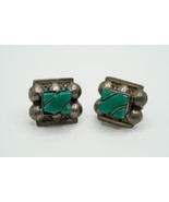 Antique Sterling Silver Green Onyx Screwback Earrings 1.8cm - $54.31 CAD