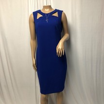 Calvin Klein Sheath Dress Womens 10 Blue Sleeveless Cutout Detail Back Zipper - £19.13 GBP