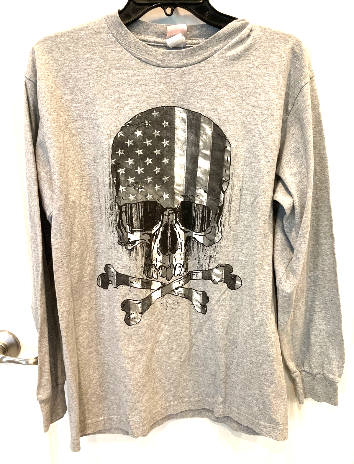 Primary image for Hot Leathers T-Shirt Mens Medium Grey Skull American Flag Biker Motorcycle Crew