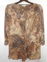 Coldwater Creek Womens 2X Brown Reptile Pattern Blouse Long Sleeve Twist Front - £20.35 GBP