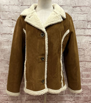 VINTAGE LL Bean Jacket Women Petites Large Brown Faux Suede Sherpa Chore... - £38.53 GBP