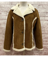 VINTAGE LL Bean Jacket Women Petites Large Brown Faux Suede Sherpa Chore... - £38.49 GBP