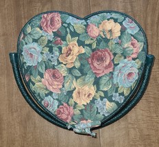 Vintage 1980’s Sewing box Victorian Floral Heart Shaped W/ Pockets &amp; Pin... - £26.28 GBP