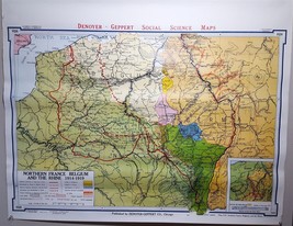 Denoyer-Geppert Northern France Belgium The Rhine 1914-19 Wall Map 44x36&quot; H26 - £26.67 GBP