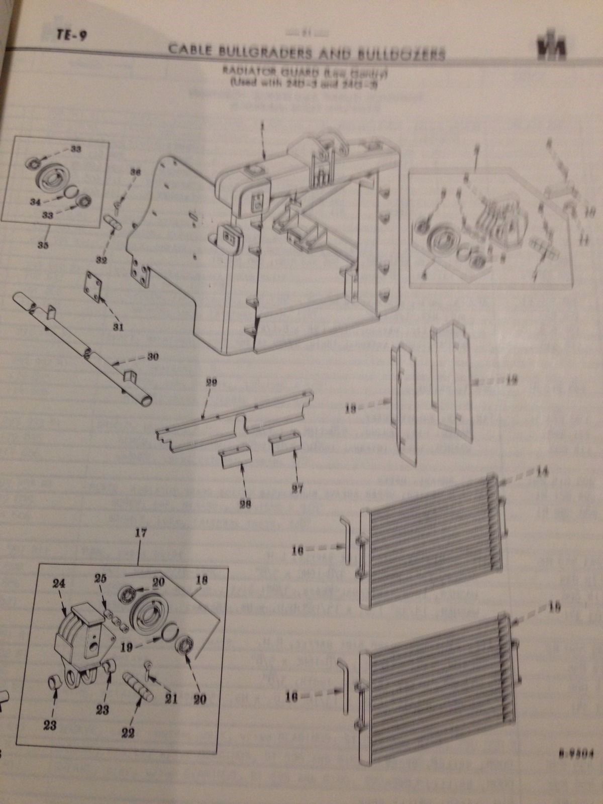 International Harvester Parts Catalog TE9 Model 24 Bulldozers