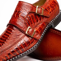 Genuine Ostrich Leg Double Monk Strap Shoes Napoli Rustic Cognac image 4