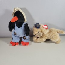 Ty Attic Treasures Beanie Baby Lot Carey Dog 2000 With Tags and Cawley The Crow - £10.62 GBP