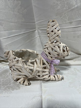 Ivory Wicker Easter Bunny Planter With Bow - £16.87 GBP