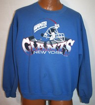 Vintage 90s New York Giants Helmet Graphic 50/50 Blue Sweatshirt L Nfl Football - £23.73 GBP