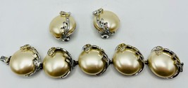 Vintage Faux Pearl And Rhinestone Bracelet With Matching Clip On Earring Set - £25.10 GBP