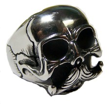 Skull Head W Lg Mustashe Stainless Steel Ring Size 11 - S-551 Biker Men Women - £6.01 GBP