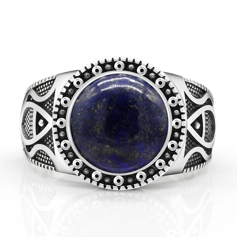 Real antique Turkish ring in pure 925 sterling silver with lapis lazuli men&#39;s on - £46.56 GBP