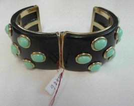 Black and Teal Bead Magnetic Yellow Gold Tone Bangle Bracelet - £7.91 GBP