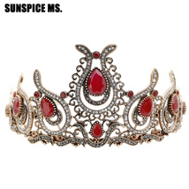 Sunspicems Vintage Indian Turkish Tiaras Crown Hairwear For Women Antique Gold C - £19.98 GBP