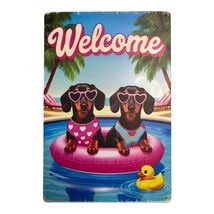 Dachshund Pool Party Welcome Sign – 12" x 8" Metal Wall Decor – Retro - $12.82