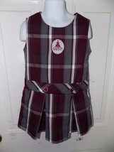 Gray/Burgundy/White Classic Uniform Plaid Pleated Jumper Dress Size 4 Girl&#39;s EUC - £12.25 GBP