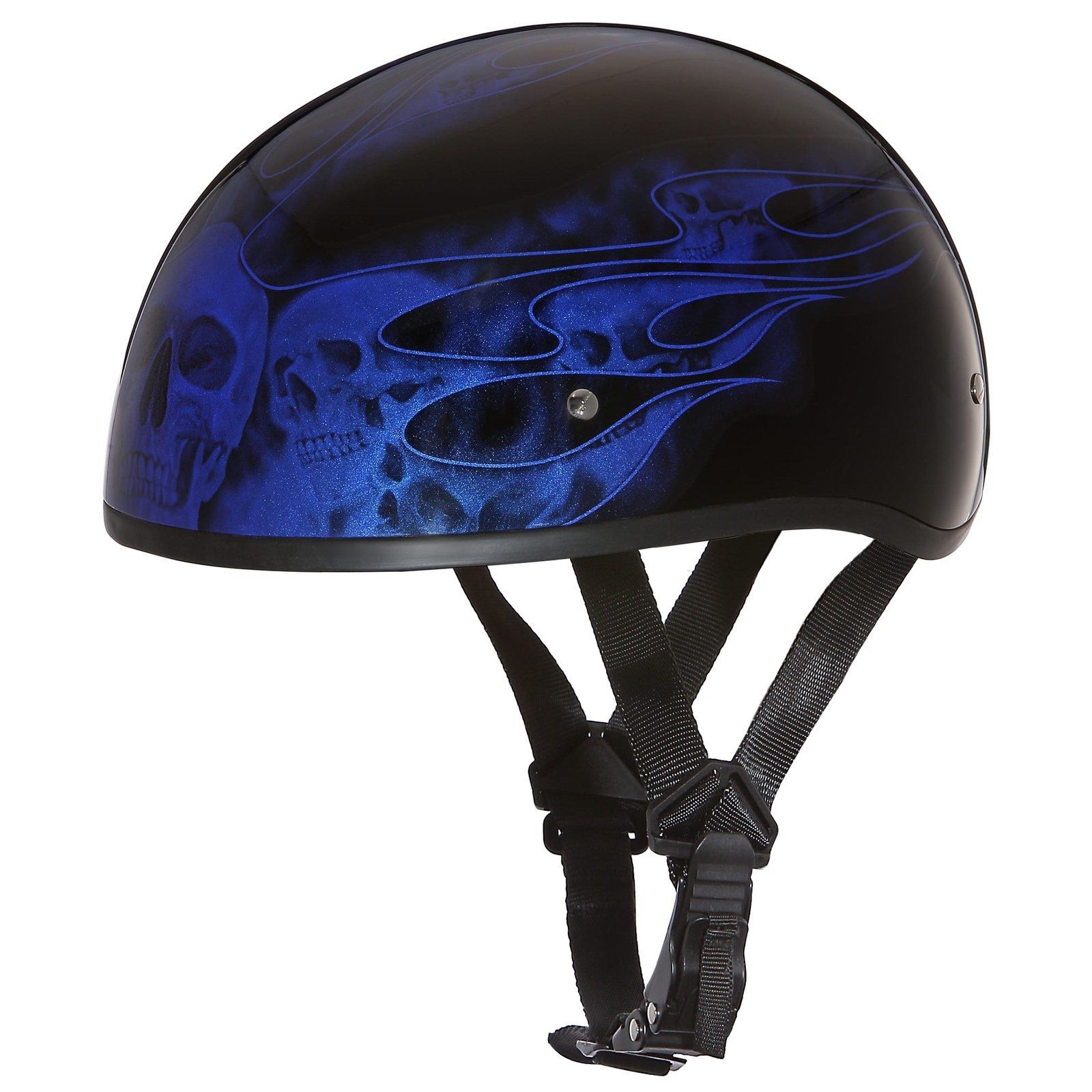 Daytona Helmet Skull Cap W/ SKULL FLAMES BLUE Bike DOT Motorcycle Helmets - $44.98