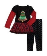 Girls Shirt &amp; LeggingsChristmas 2 Pc Holiday Tree Black Red Healthtex- 1... - $16.83