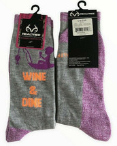 Realtree Women&#39;s Ladies Crew Socks Wine &amp; Dine Gray Purple Sock Size 9-11 - $17.20