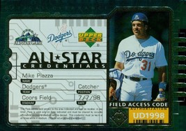 1998 Upper Deck All Star Credentials Mike Piazza 20 Dodgers - £1.96 GBP